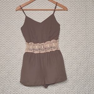 Dusty Olive Green And Cream Crochet Rue 21 Romper size XS